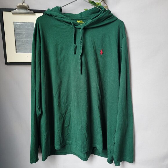 Polo Ralph Lauren Jersey Hooded Pullover T Shirt College Green XXL - Picture 2 of 14